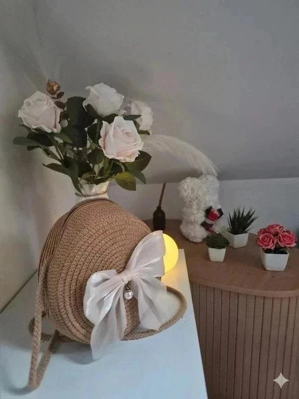 Bolso redondo trenzado estilo Bohemio con perla y nudo – photo 8